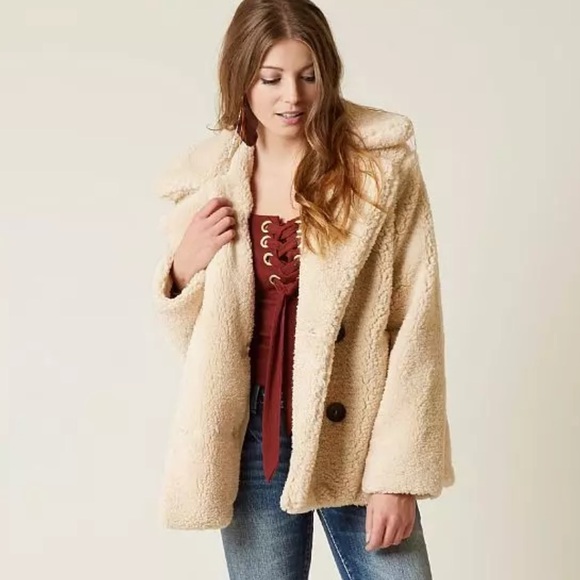 Free People Jackets & Blazers - FREE PEOPLE Notched Teddy Peacoat Sherpa Cream Jacket